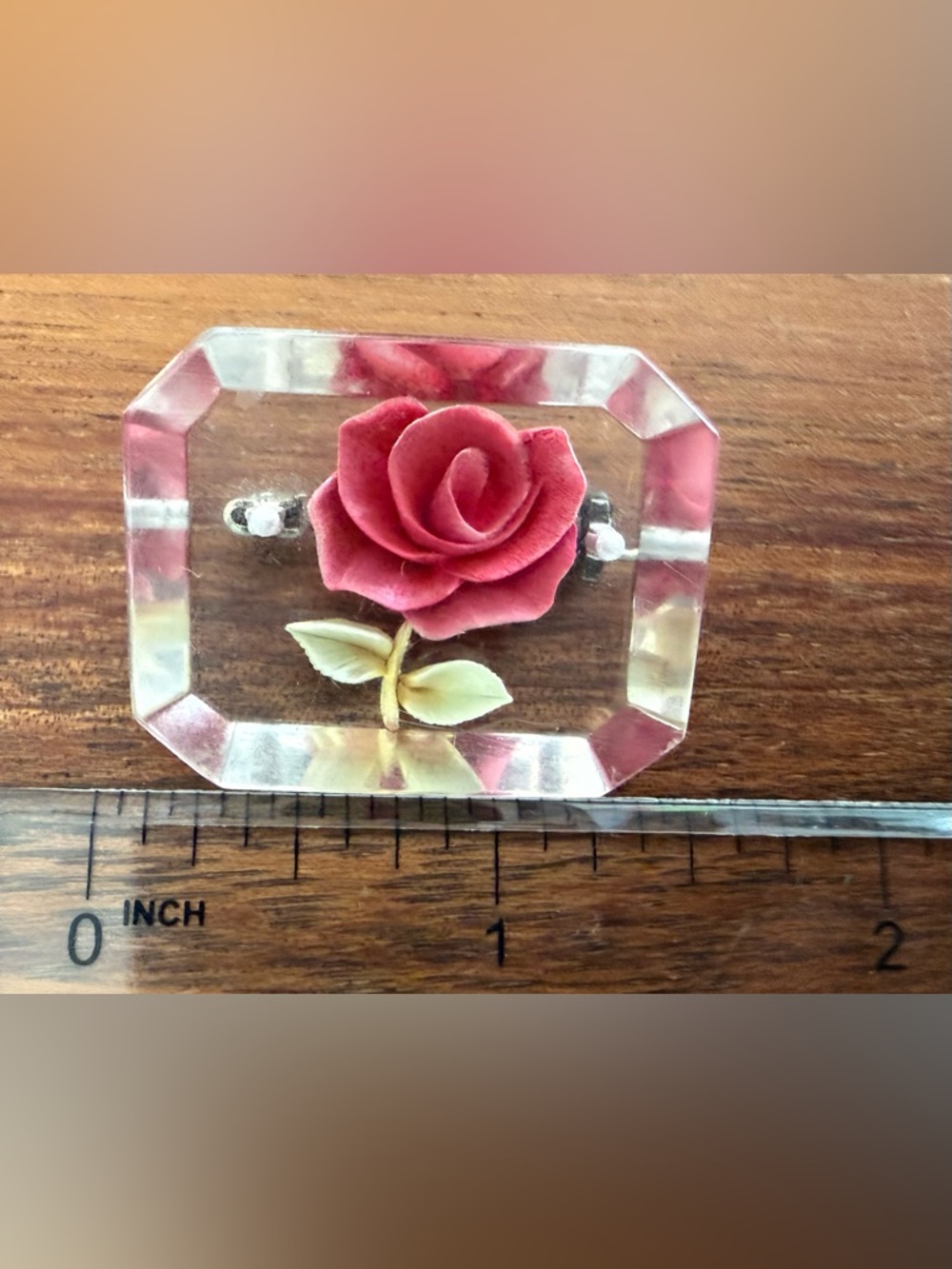 VTG Clear Acrylic Rose Brooch Pin Flower Floral